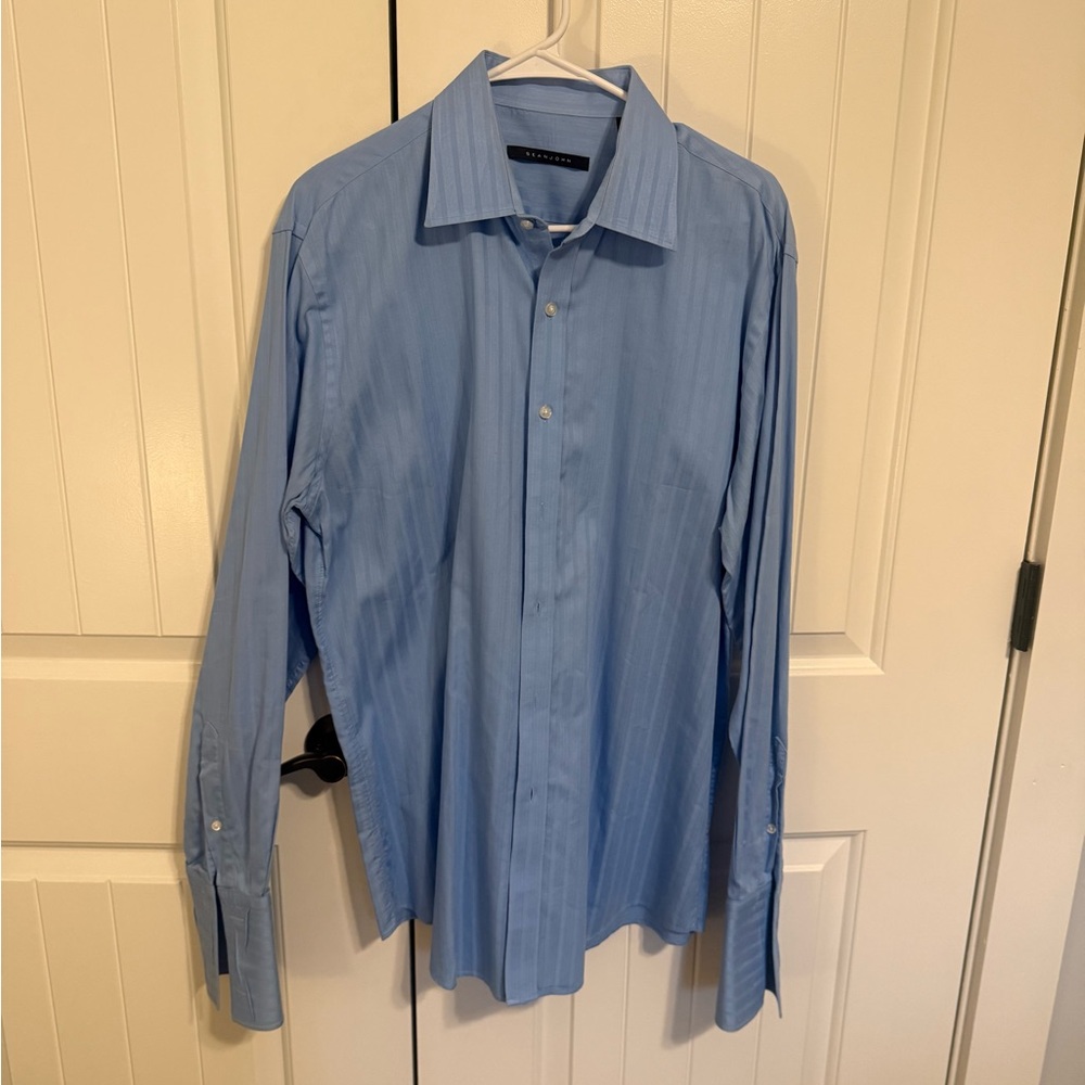 Sean John Men’s Light Blue Pinstripe Dress Shirt